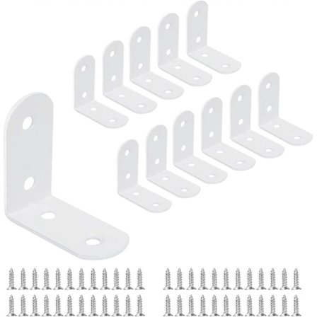 12 stk. 40 x 40 mm vinkeljern 90 graders retvinklede metalvinkelbeslag med 48 stk. skruer til træmøbelmontering hvid