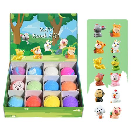 Badebomber for barn, 12 stk. badebomber med overraskelse som lyser i mørket inni, naturlig og organisk fargerik boblebadbrus for barn, perfekt 