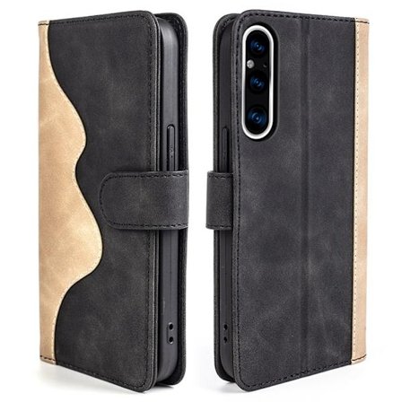 To-farvet Sony Xperia 1 V læderetui - Sort