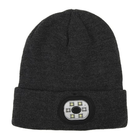 LED strikket lue multifunksjonell varm høy lysstyrke utendørs sport LED lue med lys for nattløping mørkegrå