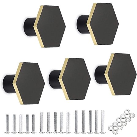 5 stk. sekskantet dørhåndtag retro skabsdørknop, dekorativ skuffe, kommode, skab, kabinet osv. (sort) 30 mm