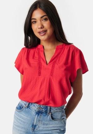 VILA Vinensa V-Neck S/S top Red 34 Red Bluser & Skjorter Dam