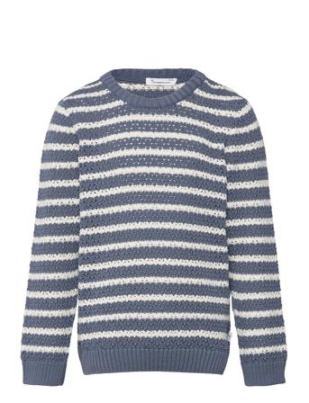 Striped Eyelet Crew Neck Knit - Got Strikkegenser Cardigan Multi/mønstret Knowledge Cotton Apparel