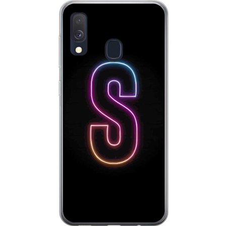 Kompatibel Mobilcover til Samsung Samsung Galaxy A40 Neonbogstav S i lyserød og blå toner mod en mørk baggrund, stilfuld bogstavkunst med retro-fut