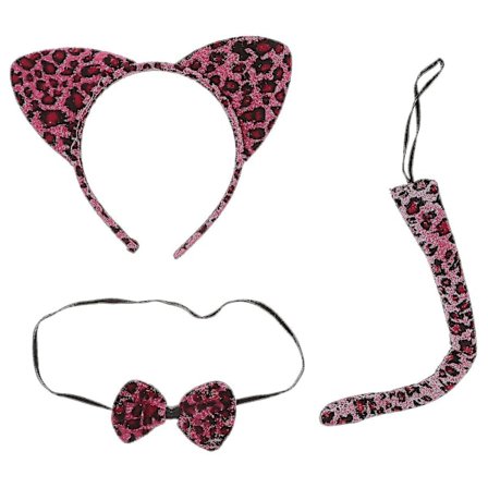 3 stk. Børns Katteører Pandebånd Sløjfe Haler Sæt Fest Cosplay Kostume (gul Leopard Print)