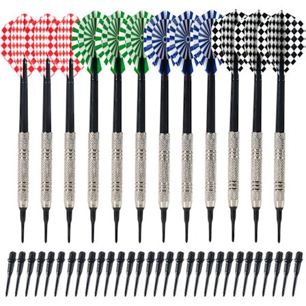 12 Plasttipp Dartpiler 14g med 100 Ekstra Tipper - Profesjonelt Sett for Elektroniske Dartskiver
