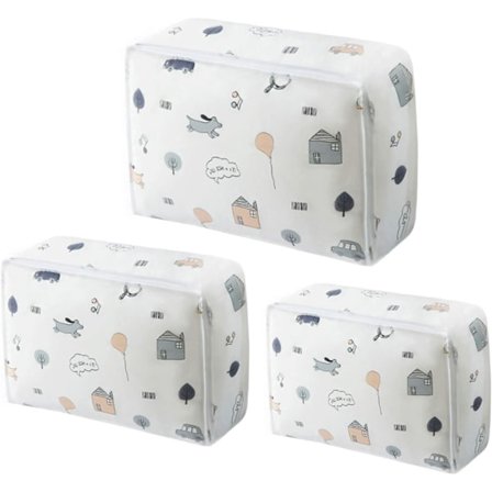 3 STK Gjennomsiktig Klespose, Dynepose, Luktfri, Vanntett, Pustende, Sammenleggbar, Garderobeorganisering (Happy famil)