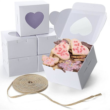 14 stk. Hvite bakeribokser med vindu 4x4x2,5 tommer Cupcake Gaveesker, 18m Linsnor for bakeriinnpakning, festfavoritter, gaveeske