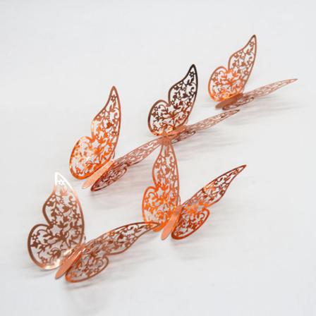 12 stk. 3D sommerfugl vægklistermærker DIY kunst rose guld glitter klistermærker egnet til soveværelse stue familiefest dekoration.