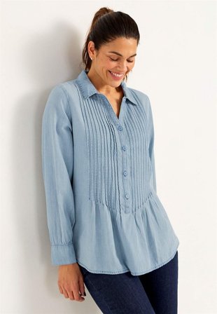 Cellbes of Sweden - Denimblus med sydda veck - mellanblå / denim - för damer - 50/52