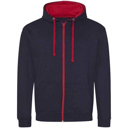 Awdis Herr Varsity Full Zip Hoodie S Ny Fransk Marinblå/Eldröd