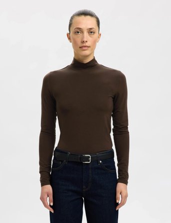 Selected Slfmanja Ls High Neck Noos - Brown - XXL