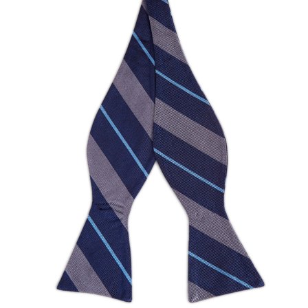 Grey & Blue Stripe Navy Silk Self-Tie Bow Tie for Men - Self-tie bow ties