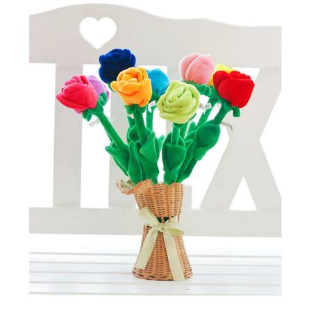 9 stk tegneserie rose blomst utstoppet myk plysj leketøy Valentinsdag Orange 9Pcs