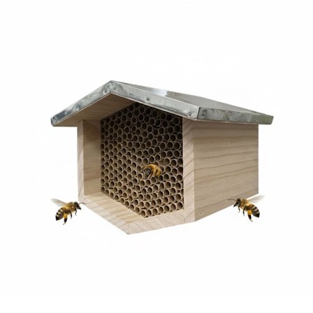 Mehiläishotelli metallikatolla villimehiläisille