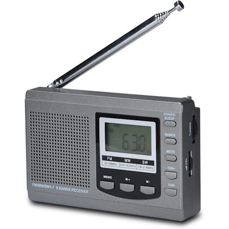 Fullbandsradio AM/FM/SW DSP Radio Stereohögtalare LCD-skärm Väckarklocka Sleep Timer Fickradio Digital demodulering (grå)