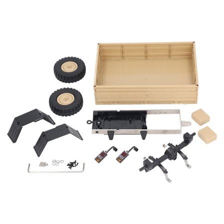 RC-auton perävaunu kaukosäätimellä, lastinkuljetus P06 Unimog -mallin RC-autolle, varaosat ja tarvikkeet, keltainen