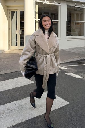 NA-KD Veste oversize en tissu contrecollé à ceinture - Manteaux et Blousons Teddy - Beige - EU 38