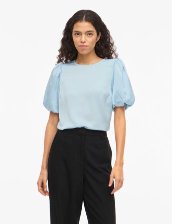Vila Viellette 2/4 Satin Puff Top - Noos - Blue - 36