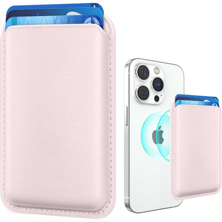 Lyserød Magnetisk Mag-safe Tegnebog Mobiltelefon Kortholder til Mobilcover med Mag-Safe, Stærkere Magnetisk RFID Læder Mobiltegnebog Fastgøres til 