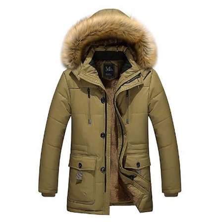 Herre Mid-Length Plus Velvet Jakke, Tyk Bomuldsforet Khaki 3XL