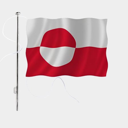 Flaggenpaket mit Bootsflagge Adela Original, Grönland, Marinepolyester (170 g / m²), 90 cm x 60 cm + Flaggenmast Ø25 mm, 90 cm in Edelstahl - Boot