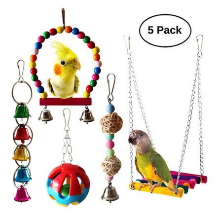 5-delars papegojleksaksset fågeltillbehör tugga och dra för att lindra tristess fågelleksaker stege gunga papegojleksaker