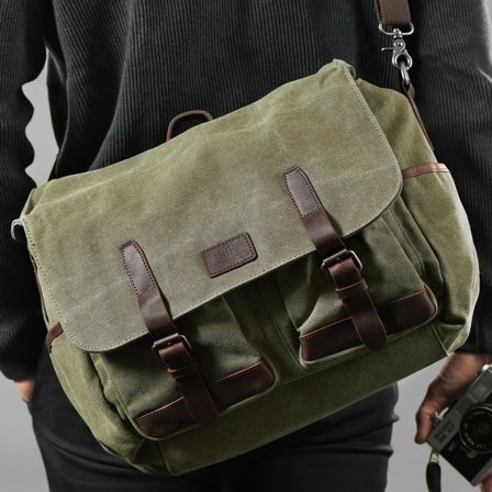 Borsa Strom XL per fotocamera verde e marrone per uomini - Borse a tracolla