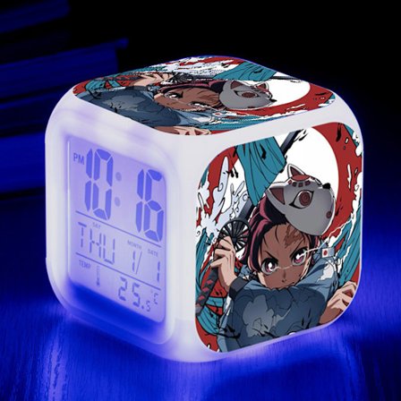 Wekity Anime Ghost Slayer Fargerik Vekkerklokke LED Kvadratklokke Digital Vekkerklokke med Tid, Temperatur, Alarm, Dato