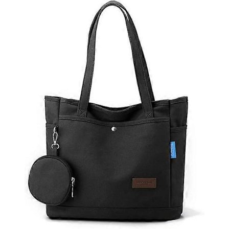 Suuri naisten käsilaukku, naisten käsilaukku, ostoskassi kolikkokukkarolla, vetoketjullinen olkalaukku, kangaskankainen päivälaukku