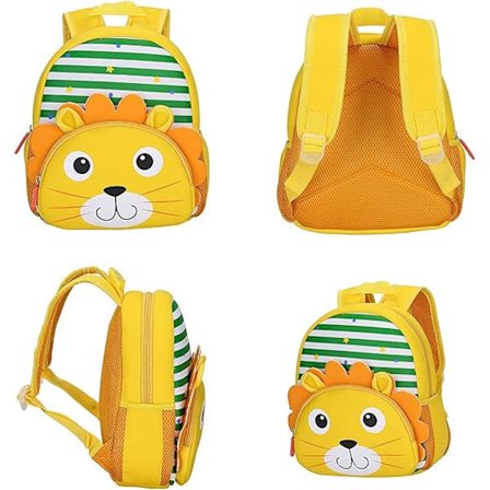 Rygsæk til småbørn, Vandtæt førskolerygsæk, Sød dyretegnet førskolerygsæk til 2-6 år piger, drenge. Gul Løve