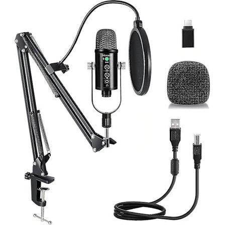 USB Mikrofonsett, Streaming Podcast PC Kondensator Datamaskinmikrofon for Gaming, YouTube-videoer, Musikkopptak, Stemmeavspilling