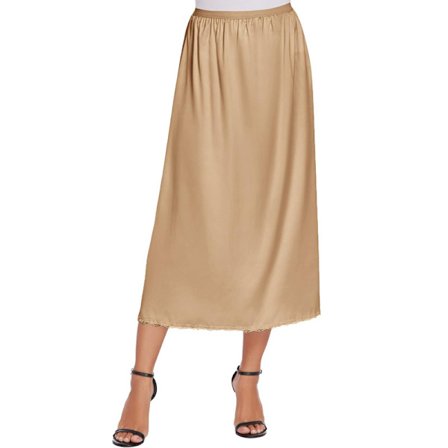 Satin jersey nederdel med blonde Kompatibel med kvinder, Lang underkjole champagne Champagne Champagne