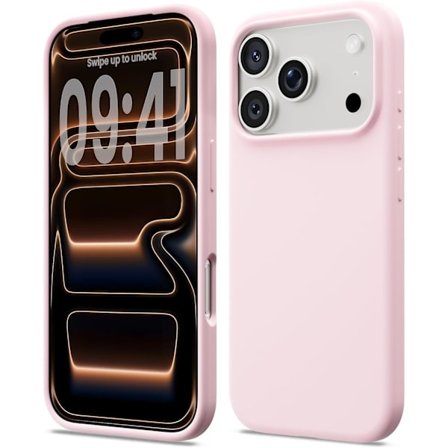 Flydende silikone etui til iPhone 17 Pro, Stødsikkert blødt telefoncover, Fuld beskyttelse, Pink