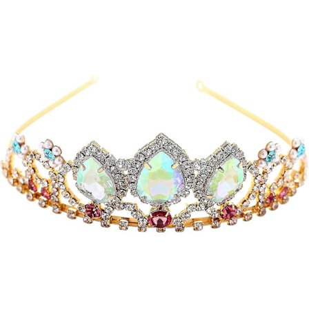 Jentebursdagsgave Rapunzel Tiara Aurora Borealis Stone Sparkle Gullkrone Halloween Prinsesse Flokete Kostymesmykker