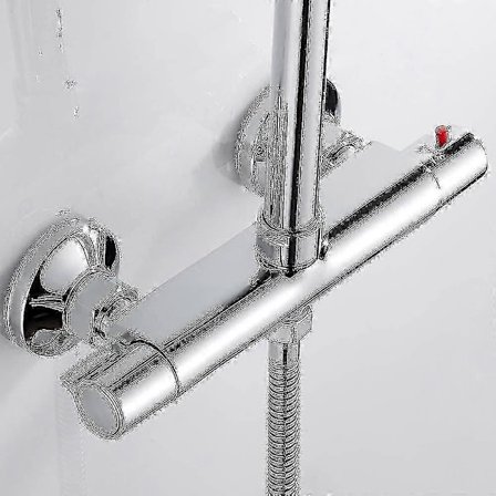 Termostatisk brusebatteri 2 udtag Høj og Lav Krom Messing Anti-skoldningsbatteri til Badeværelse B