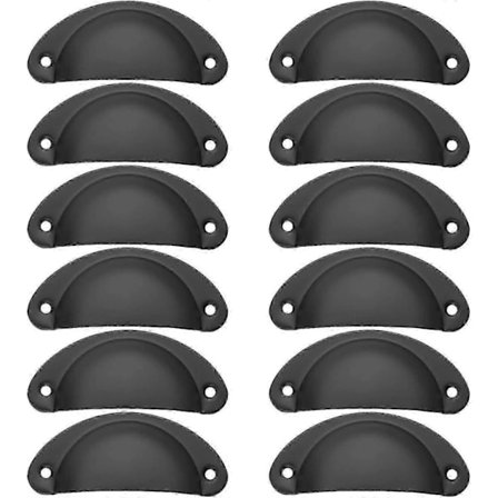 12 kpl Vintage Kulho-kahvat Kaareva Rauta Retro Kaapin Oven Nuppi 8,2 cm x 3,5 cm, Ruuveilla - Musta