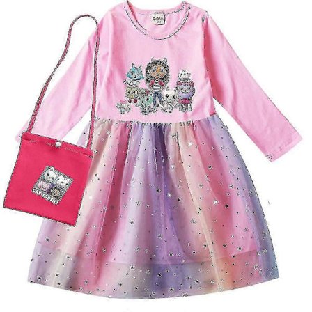 Gabby Cats Baby Jentekjoler Barn Gabbys Dukkehus Klær Karneval Cosplay Kostyme Barn Langermet Hverdagskjole Med Veske