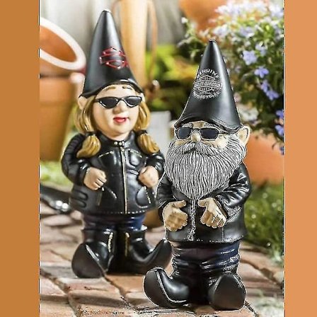 Harley-Davidson moottoripyörä puutarhatonttu, keiju, kääpiö, hartsi, puutarhakoriste, naispuolinen, 15 cm, Qyroadwolf