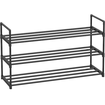Songmics 3-kerroksinen kenkäteline, kenkien säilytysteline, metallivarastoteline, 30 x 92 x 54 cm, musta