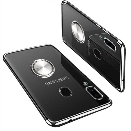 Silikoneskal med ringholder - Samsung Galaxy A40 Silver
