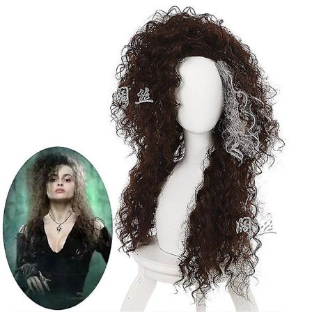 Bellatrix Lestrange Lang Brunt Bølget Parukk - Filmfigur - Bella Wigs - Varmebestandig Cosplay Kostyme Parukk + Parukkhette