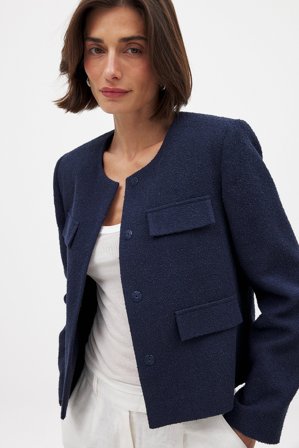 NA-KD Tweed-Jacke mit Taschen - Übergangsjacken - Marineblau - EU 40