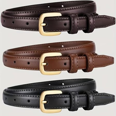 3 stk. Koreansk stil slankt taljebælte PU-materiale minimalistiske vintage jeanskjoler