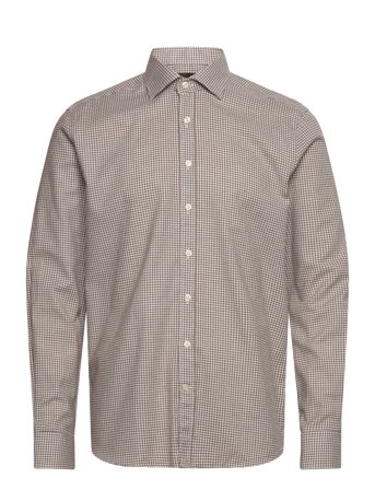 Oscar Jacobson Reg Fit Cut Away Gingham Flannel - Beige - 40