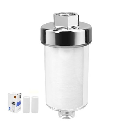 Antikalkfilter, GEBAUM 120 mm lang dusjfilter med 2 utskiftbare patroner, antikalk, for dusjbatteri