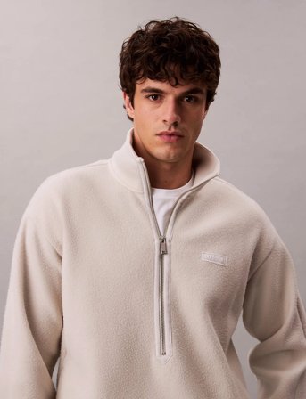 Calvin Klein Polar Fleece Rib Mock Neck Qtr Z - Cream - XL