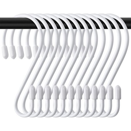 12-pack S-formade krokar vita 8 cm små kökskrokar metallkrokar maxbelastning: 5 kg - S-formade - för klädstång, kök, badrum, kontor