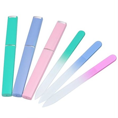 Glass Nail File 3 Pack, Neglefil, Glas Neglefil med Etui, Finger