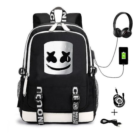 Dj Marshmello Ryggsekk Lysende Usb Oppladbar Ryggsekk Student Skolesekk Z